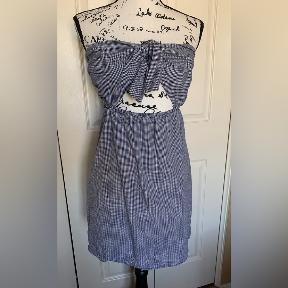 Kendall & Kylie Black & White Checked Strapless Sun Dress
